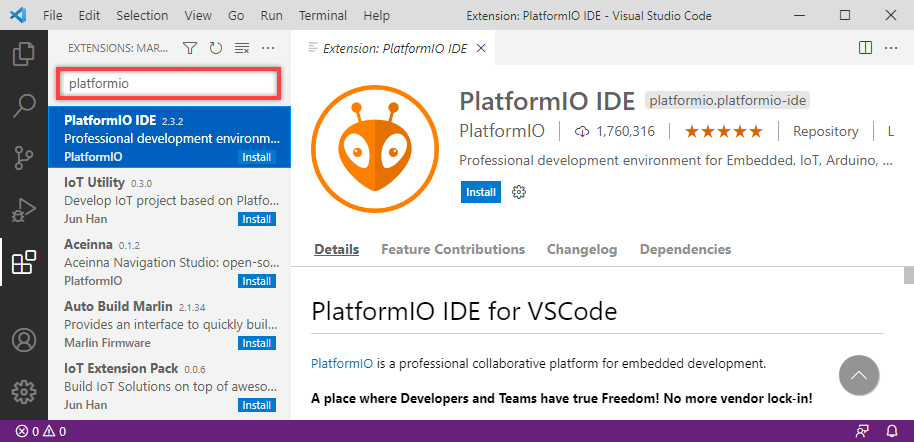Cài đặt platformIO IDE