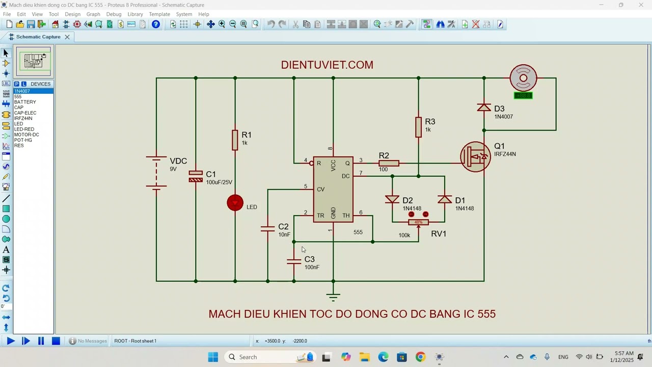 Mạch điều khiển tốc độ động cơ DC bằng IC 555